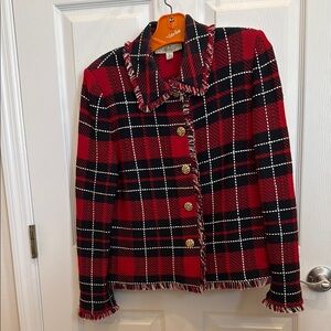 St. John Red and Black Blazer with Fringe
